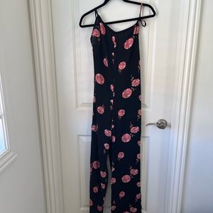 NWT Open-Back Black & Pink Floral Jumpsuit